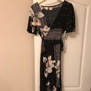 Nordstrom Black and Cream High Low Wrap Dress NEW!